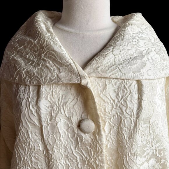 1950s 1960s Cocktail Coat Elbow Length Sleeves Big Collar Pocket - Picture 3 of 16